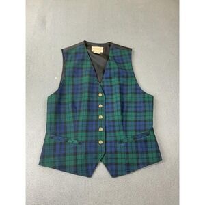 Vintage Pendleton Suit Vest Mens M Green Plaid Wool Tweed Belted Made USA